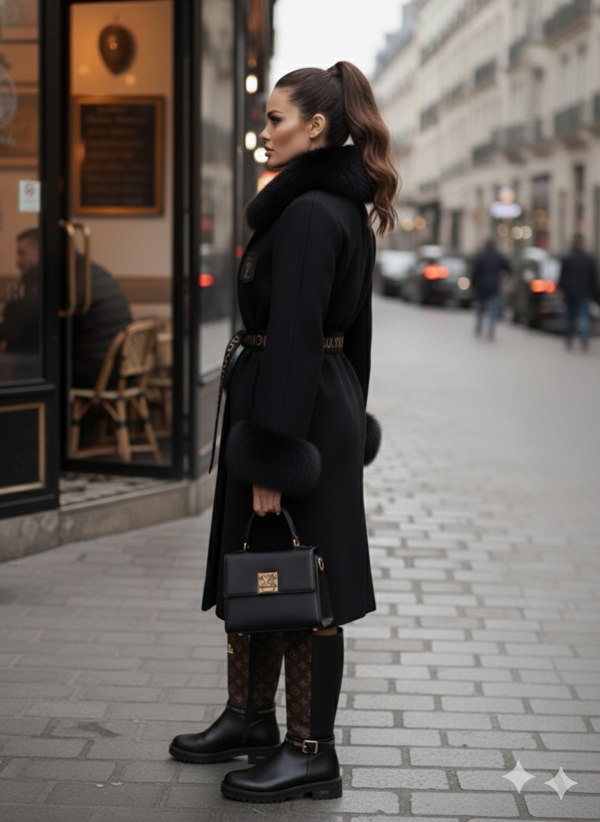 L - Fur-Lined Cashmere (Black)
